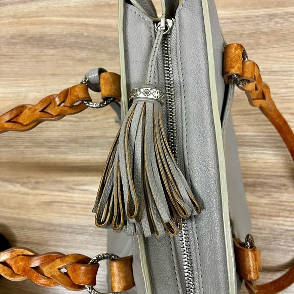 Brighton Lite Gray + Brown Floral Leather Handbag Purse Tote Bag F058606 RARE - Picture 12 of 16